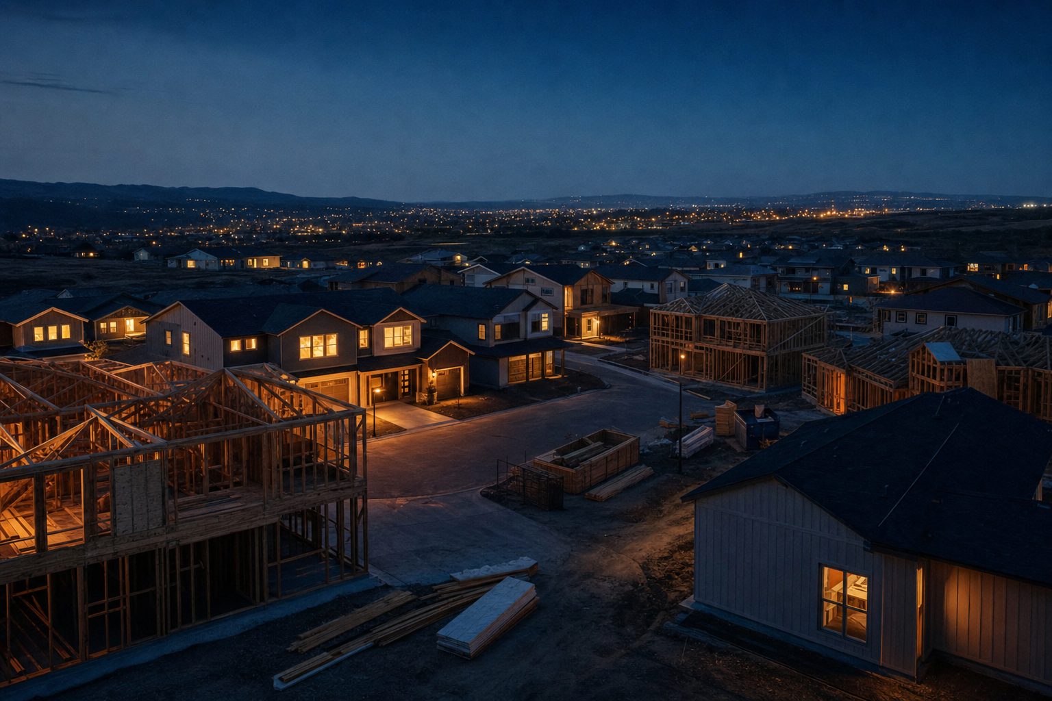 BuildUp video placeholder — development site at dusk